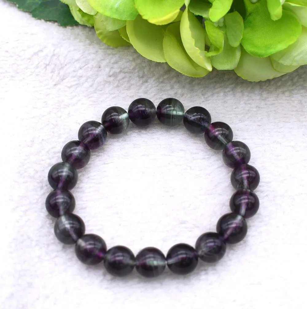 

6-10mm High Quality Natural Purple Blue Fluorite Cornucopia Smooth Round Finished Stretch Bracelets Beads 8" free shipping