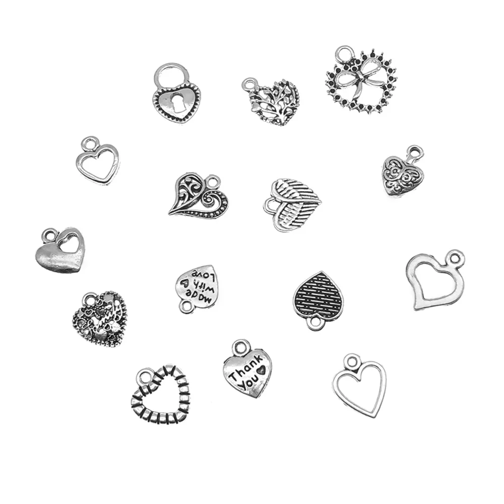 

10Pcs Zinc Alloy Heart-Sharped Pendant with Lettering Hollow Pattern Charms for Jewelry Making Handmade Diy Necklace Suppiies