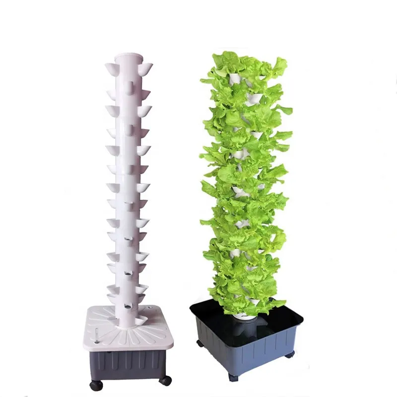 Torre hidrop&oacute;nica Vertical para jard&iacute;n interior, 15 capas, 45 plantas, con bomba y tanque de agua m&oacute;vil-0