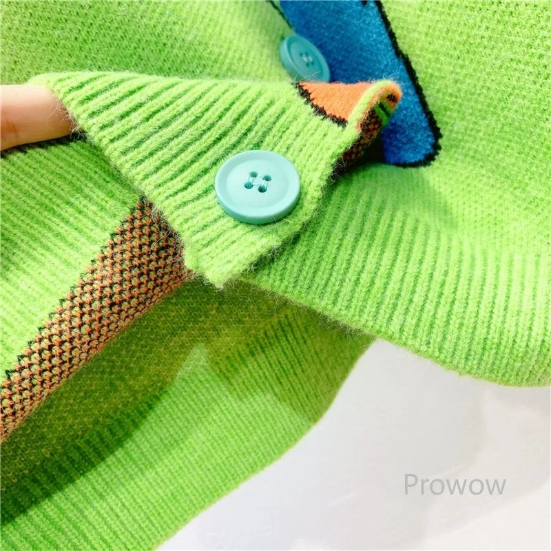 

Fun Cartoon Jacquard Knitted Vest Women Joker Knit Button Girls Vest Sleeveless Cardigan Jacket Korean Spring Autumn Tank Tops