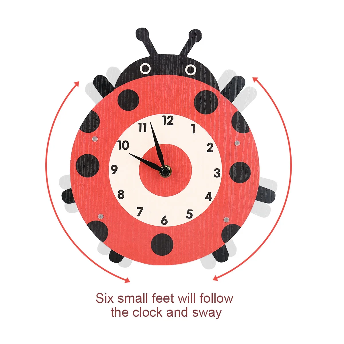 Cartoon Animal Clock Swinging Ladybug Wooden Wall for Kids Room Living Home Decor | Дом и сад