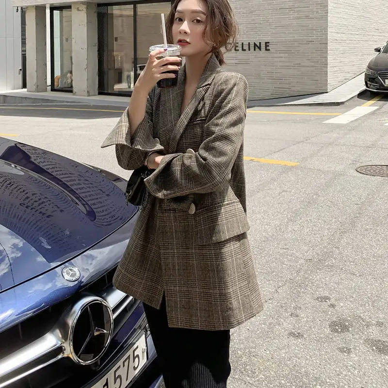 Женская клетчатая куртка Блейзер 2020 весна осень пальто|Женские пиджаки| |