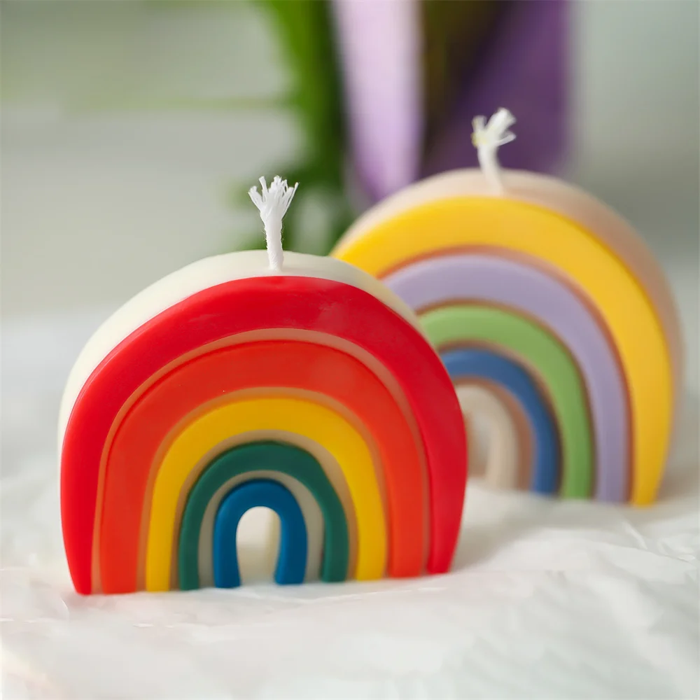Nicole Silicone Candle Mold 3D Handmade Rainbow Shape Scented Candles Mould Curved Design Home Decor Tool
