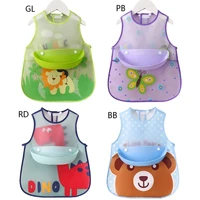 baby adjustable bibs with pocket plastic waterproof feeding smock cartoon apron burp cloth for children infant