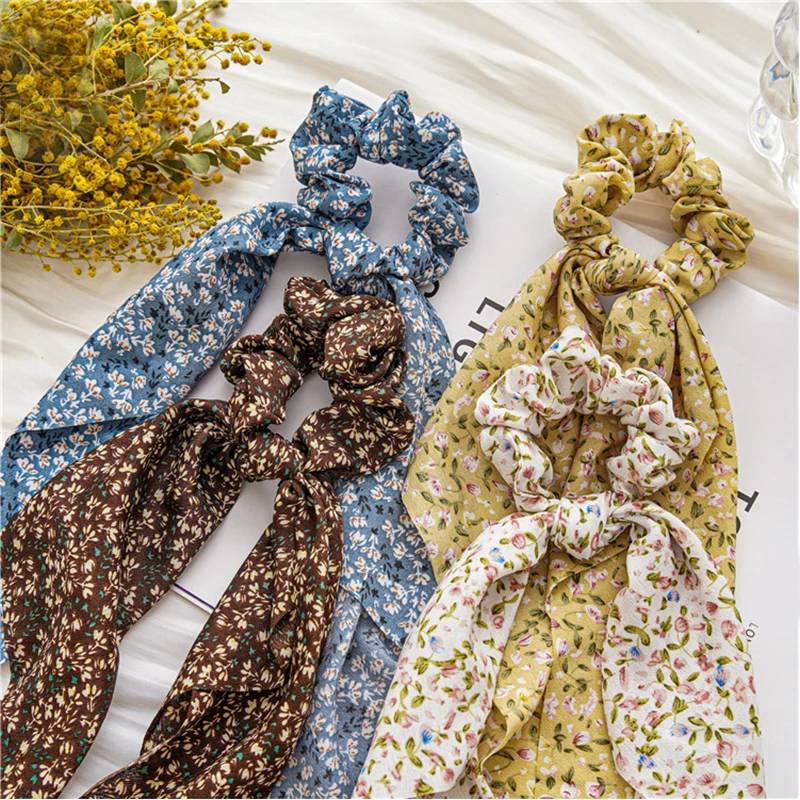 

Summer Bohemian Floral Hair Scrunchies Long Ribbons Elastic Hair Bands Ponytail Hair Scarf Women Hair Tie Rope Hair Accessories