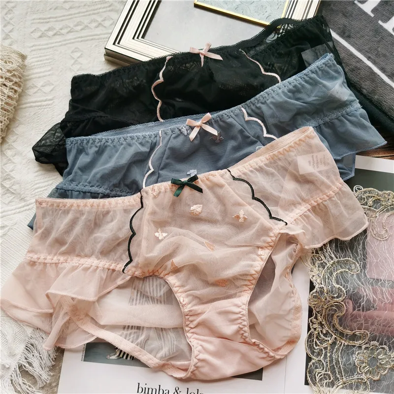 

Женские трусики, новое модное высококачественное пикантное нижнее белье с бантом, женские трусы, дышащие сетчатые трусики для девочек, стил...