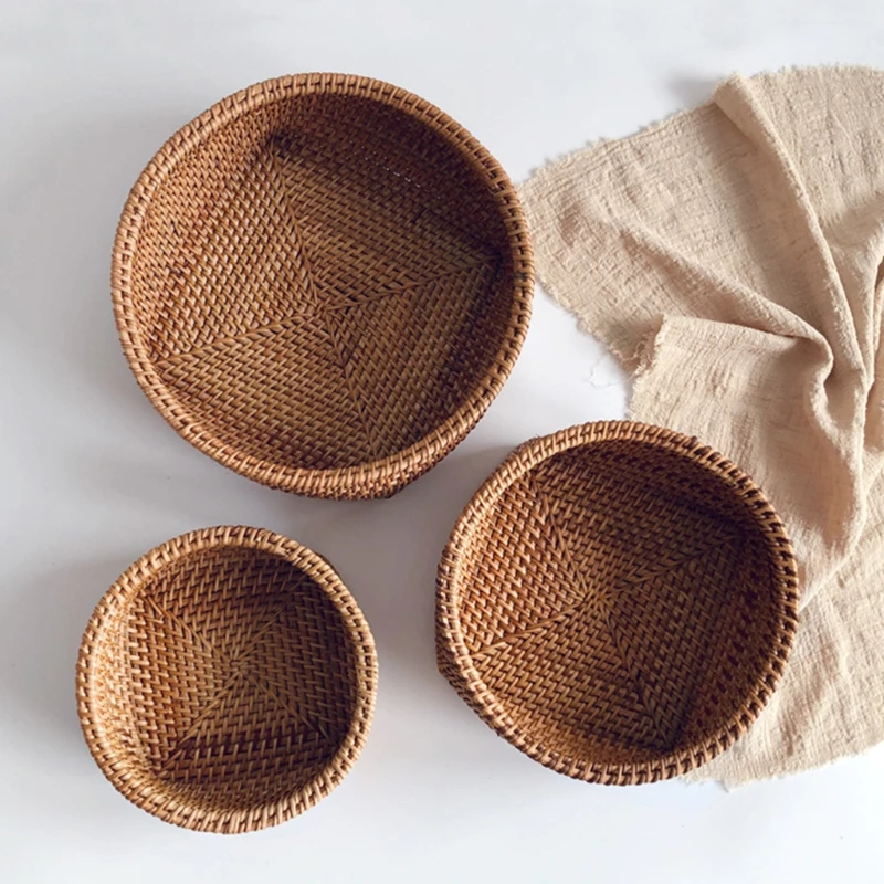 

Multipurpose Hand-woven Fruit Storage Basket Vegetable Snack Biscuit Bread Tray 94PF