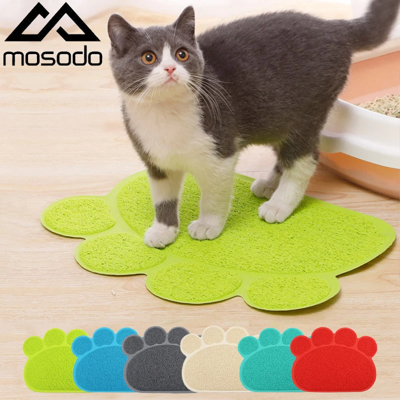 Mosodo Pet Cat Litter Mat Paw Print Feeding Bowl Placemat Cat Bed Pads Non-slip Waterproof Litter Trapper Mats Cat Accessories