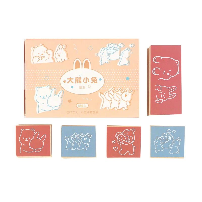 

4packs/20PCS Big bear and little rabbit series stamp DIY wooden rubber stamps stationery scrapbooking standard stamp