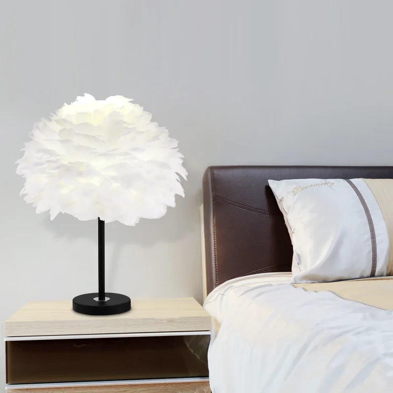 Скандинавские Креативные украшения для гостиной с перьями настольная лампа