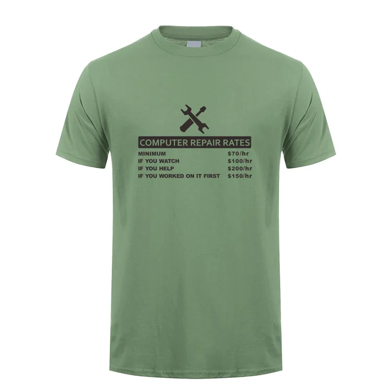 Military green Забавная футболка с компьютерным принтом, летняя мужская футболка с коротким рукавом и круглым вырезом, хлопковая футболка, топы с компьютерным ремонтом, Мужская футболка, OZ-154 - Цвет: Military green