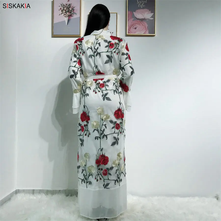 Siskakia роскошное кружевное платье абайя с вышивкой, модное платье с расклешенными рукавами, Дубай, кардиган, халаты, лето, Исламская одежда