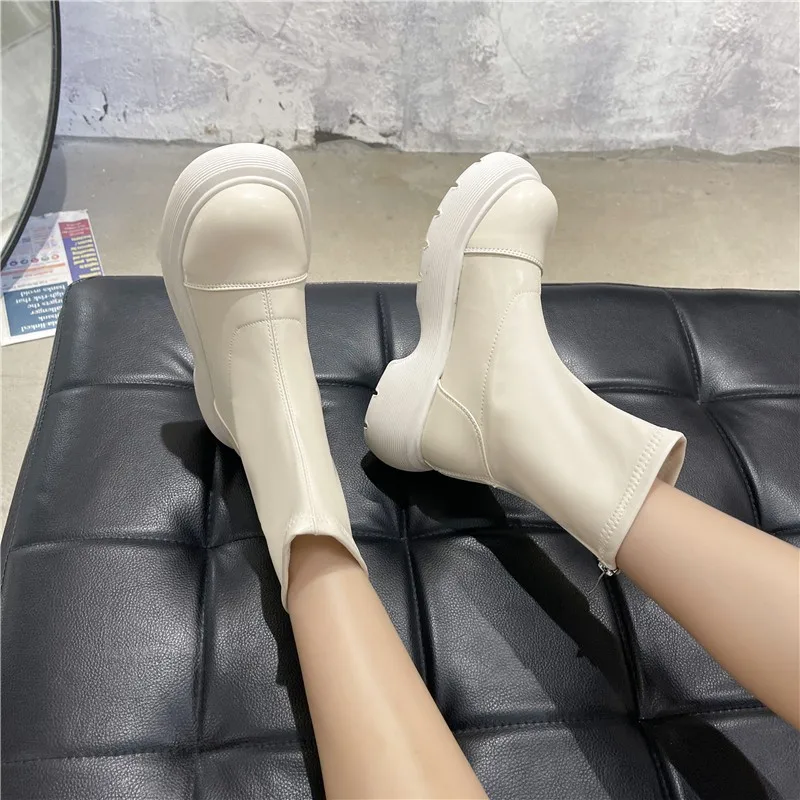 2021 winter women's ankle boots black office ladies shoes round toe mid-heel short boots plush keep warm botas mujer