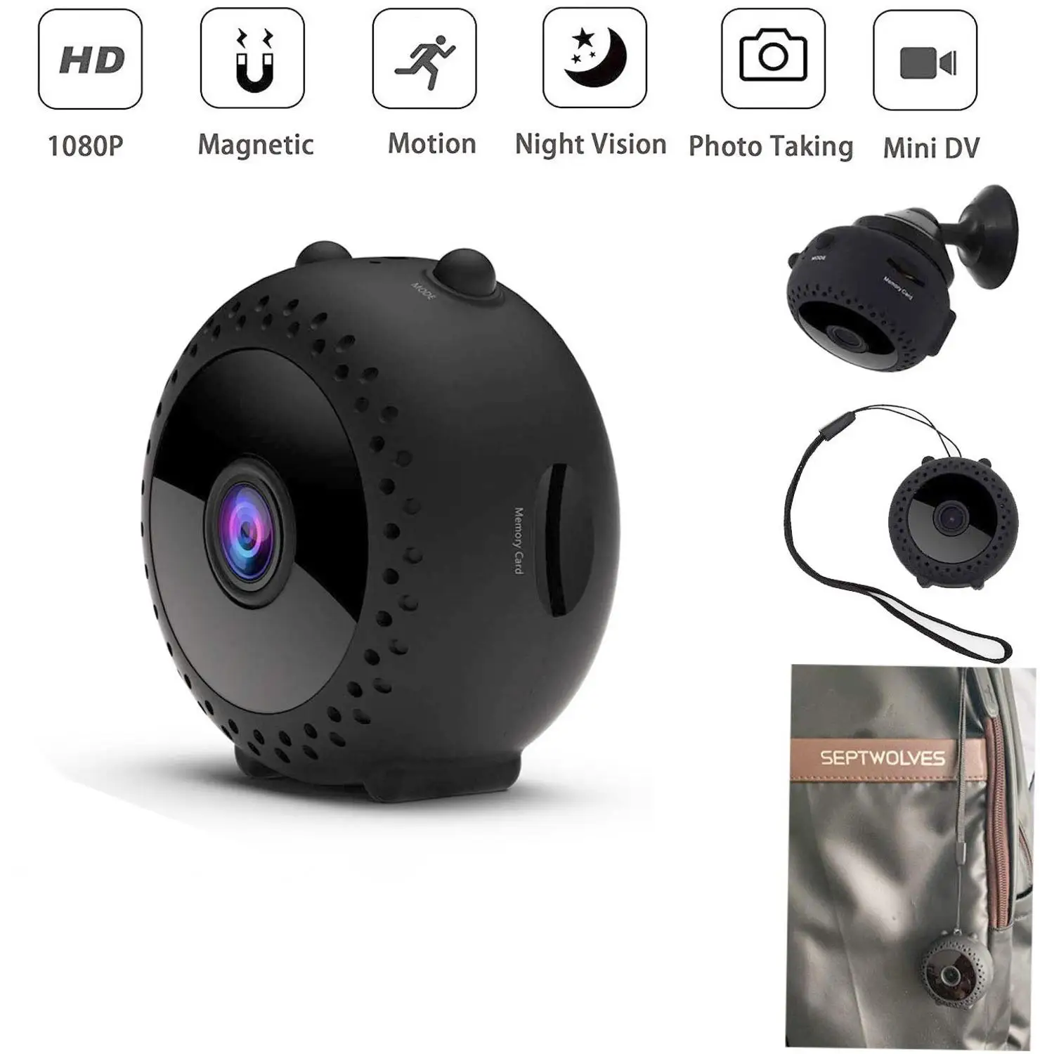 Мини Беспроводная камера с ремешком и магнитным креплением 150 широкоугольная Full