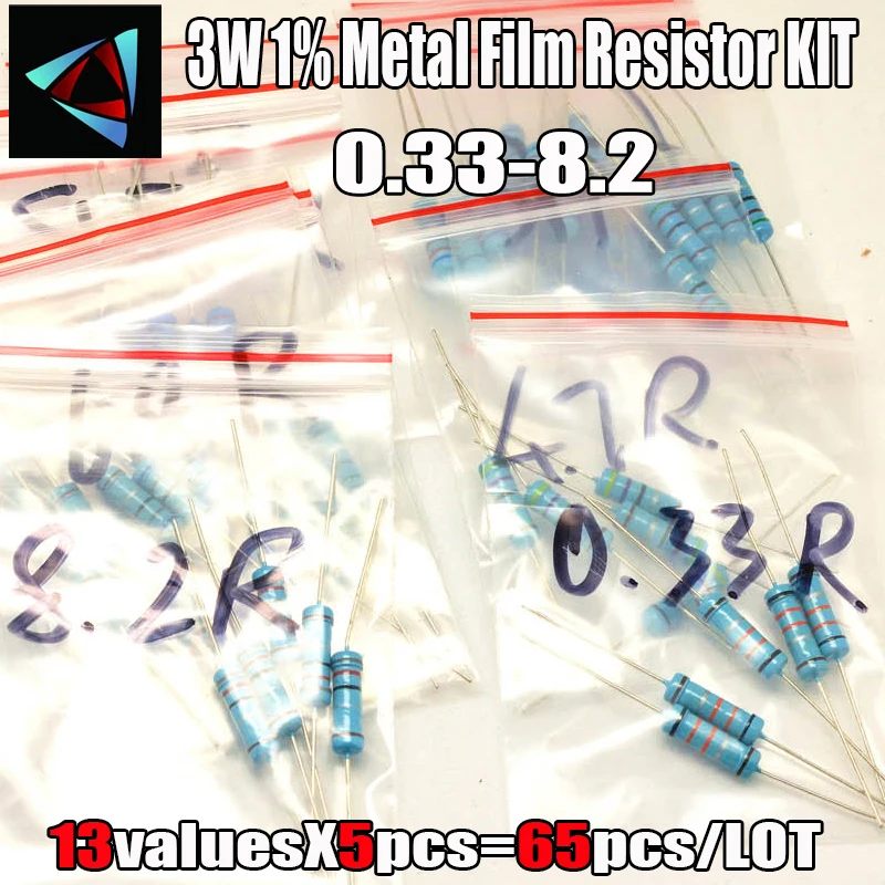 3W 13valuesx5pcs = 65pcs 0 33r 8 2r 1% комплект резисторов в ассортименте|kit resistor|resistor packmetal film