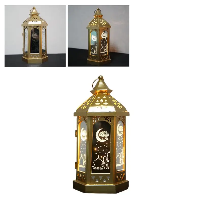 

2021 New Happy Eid Mubarak Metal LED Lights Festival Lantern Ramadan Decoration for Home Islamic Muslim Party Decor Supplies