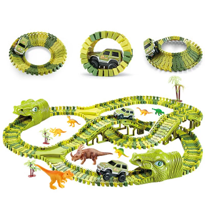 

211pcs DIY Assembly Roller Coaster Dinosaur Railway Toy Car Track Racing Set Toys for Children Interactive Race Game Toys Gift