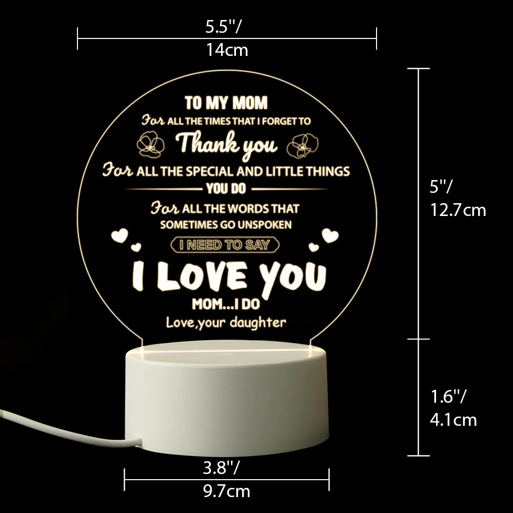 Подарок для мамы 3D ночные светильники с гравировкой акриловый ночник USB подарок