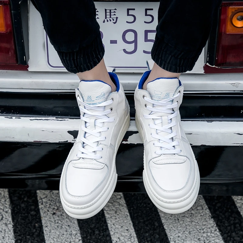 High-Top Casual Men Shoes Genuine Leather Military Sneakers Luxury Platform Trainers Top Quality Lace Up Hip Hop White |