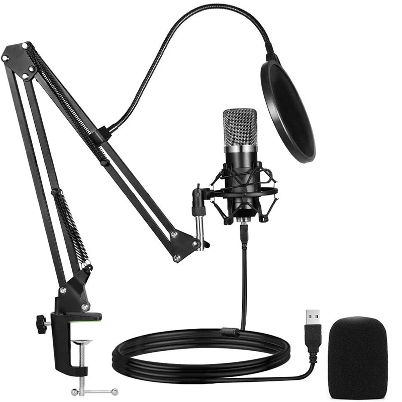 

Микрофон конденсаторный микрофон комплект с Boom Arm кронштейн для амортизатора противовыбросовое чистая, для игры, запись