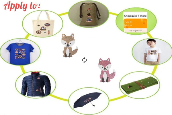 ShinEquin Diy 200 мм Милая лиса AB флип двухсторонняя нашивка для одежды Реверсивные изменения цвета блестки патч футболка для девочек