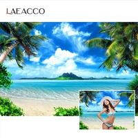 laeacco summer tropical backgrounds for photography palms tree sea beach sand holiday blue sky cloudy scenic photo backdrops