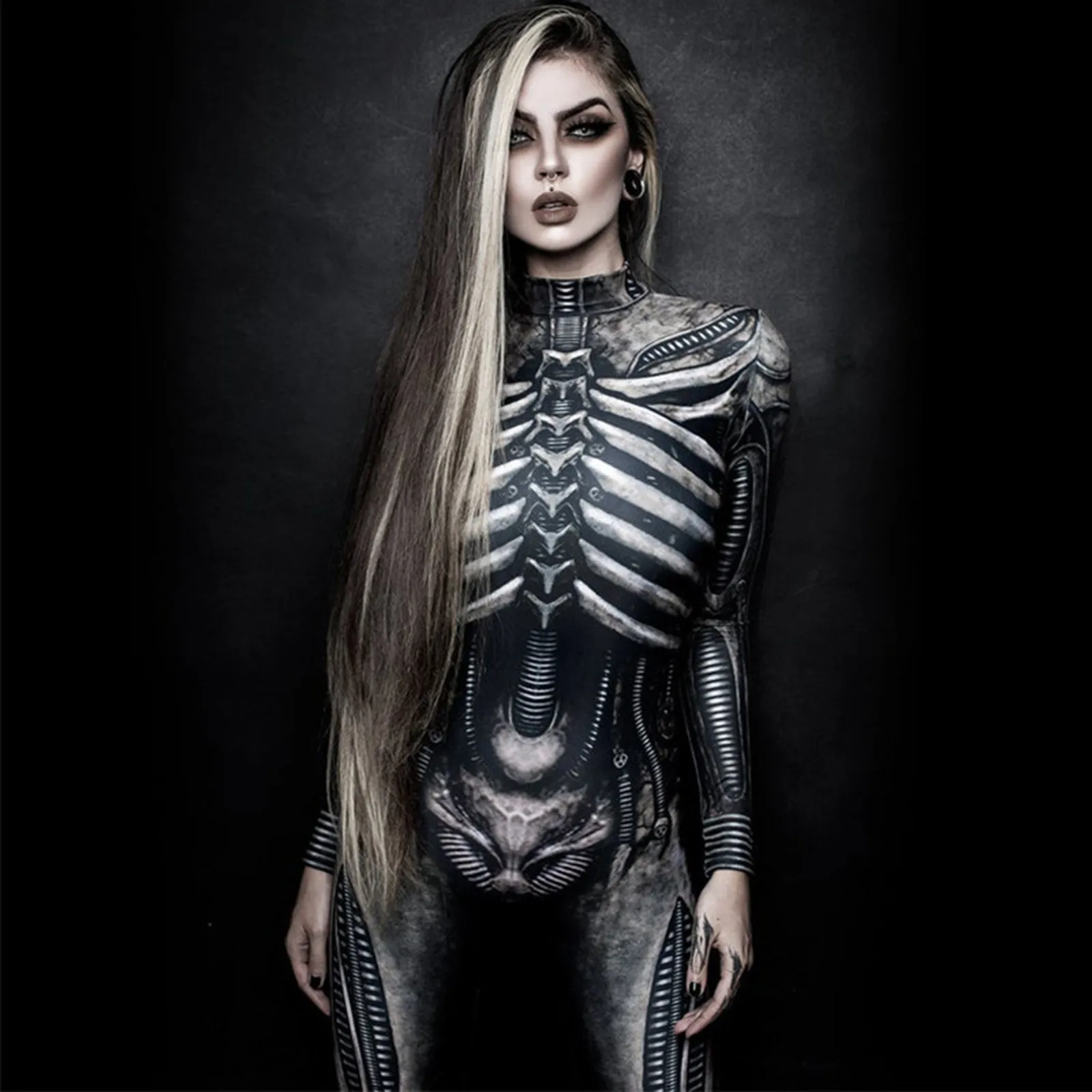 Женское боди с принтом скелета на Хэллоуин костюм для косплея женский комбинезон