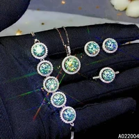 kjjeaxcmy fine jewelry 925 sterling silver inlaid green mosang diamond pendant ring earring bracelet set luxury support test
