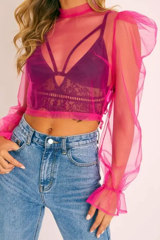 Goocheer Women Sexy Sheer Summer See Through Lace High Neck Tops Mesh Long Sleeve Hollow Out Blouse Transparent Smock Cover-up | Женская
