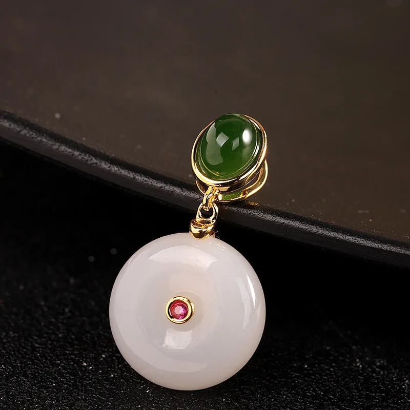 Uglyless China Chic Peace Button Pendants for Women Evening Dress Necklaces NO Chains Natural Jade Fashion Jewelry 925 Silver | Украшения и