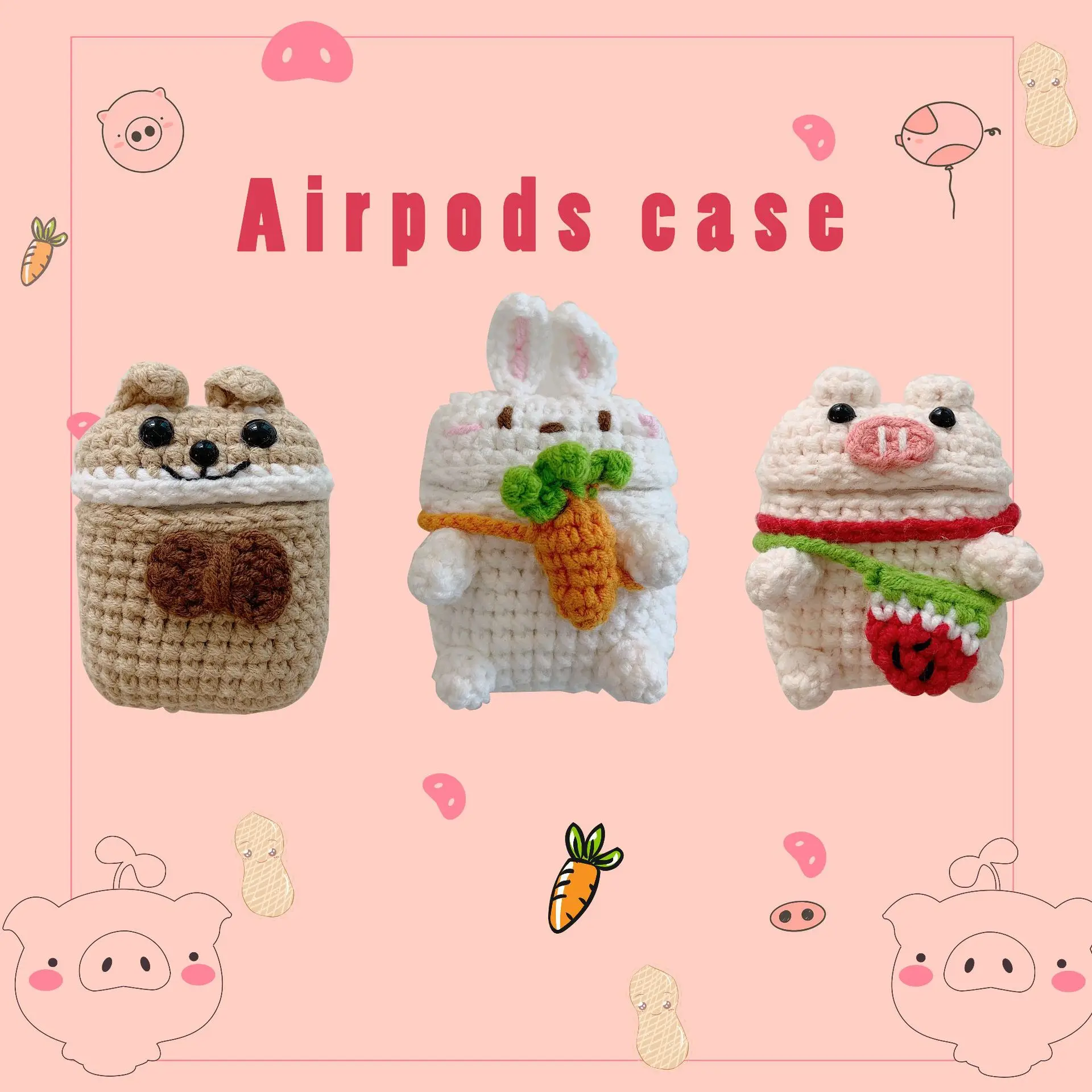3D милый чехол для наушников Airpods, чехол с рисунком из мультфильма, вязаный плюшевый чехол для Apple Airpods, 2 чехла, аксессуары для наушников с плюшевой собачкой и кроликом