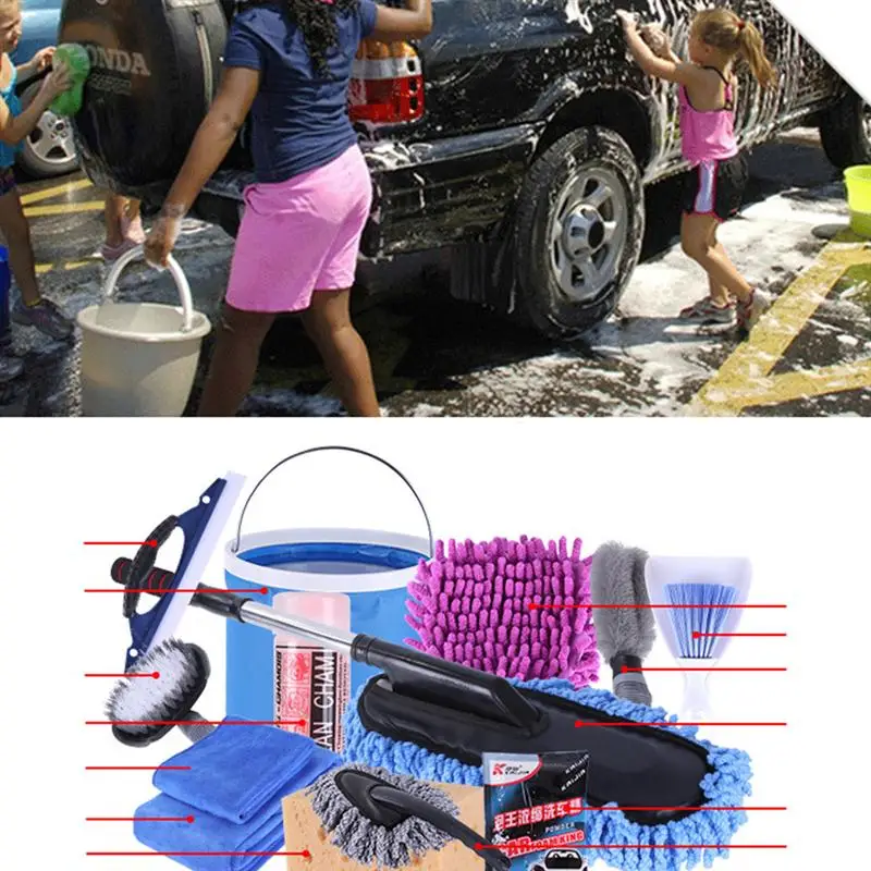 11 Pcs/Set Car Washing Tool Brush Sponge Towel Folding Bucket Microfiber Glove Cleaning Kit for Vehicle | Автомобили и мотоциклы
