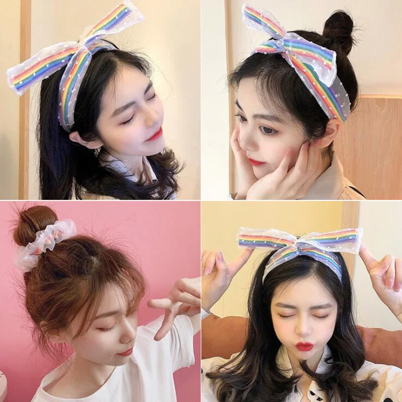 Летние аксессуары для волос сетчатая Радужная повязка на голову женские резинки