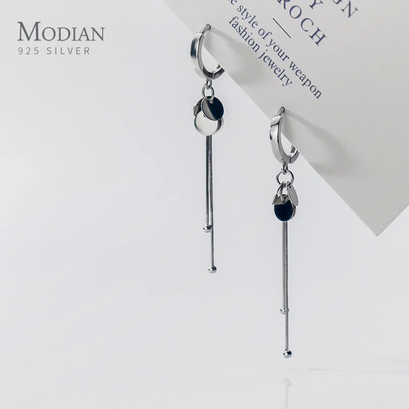 

Женские серьги-кольца Modian, простые серьги-кольца с блестками и бусинами из 925 пробы и серебра, Изящные Ювелирные украшения для серьга геомет...