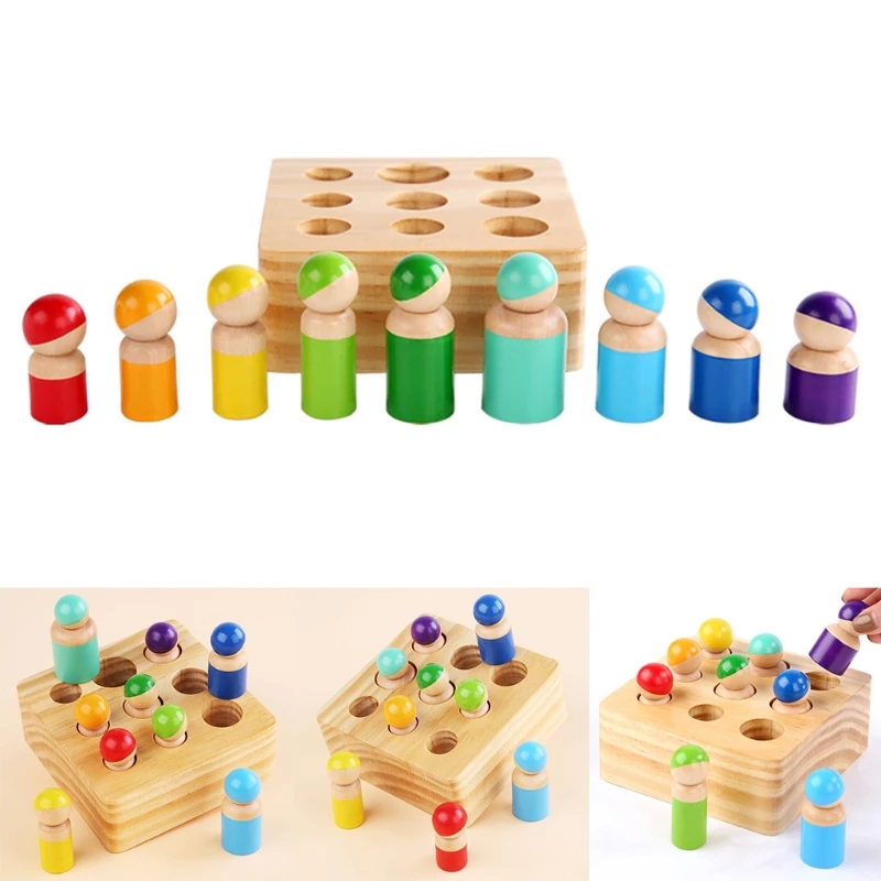 

Wooden Montessori Toy Pulling Wood Doll Shape Matching Size Cognition Early Learning Educational Toys for Boys Girls