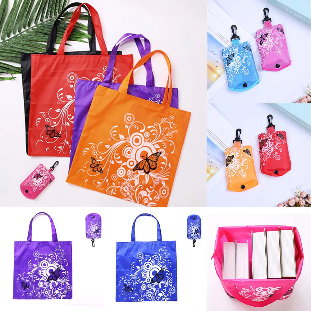 

Складная сумка для покупок, сумка через плечо с бабочками и цветами, портативные экологически чистые сумки для продуктов, многоразовая сумк...