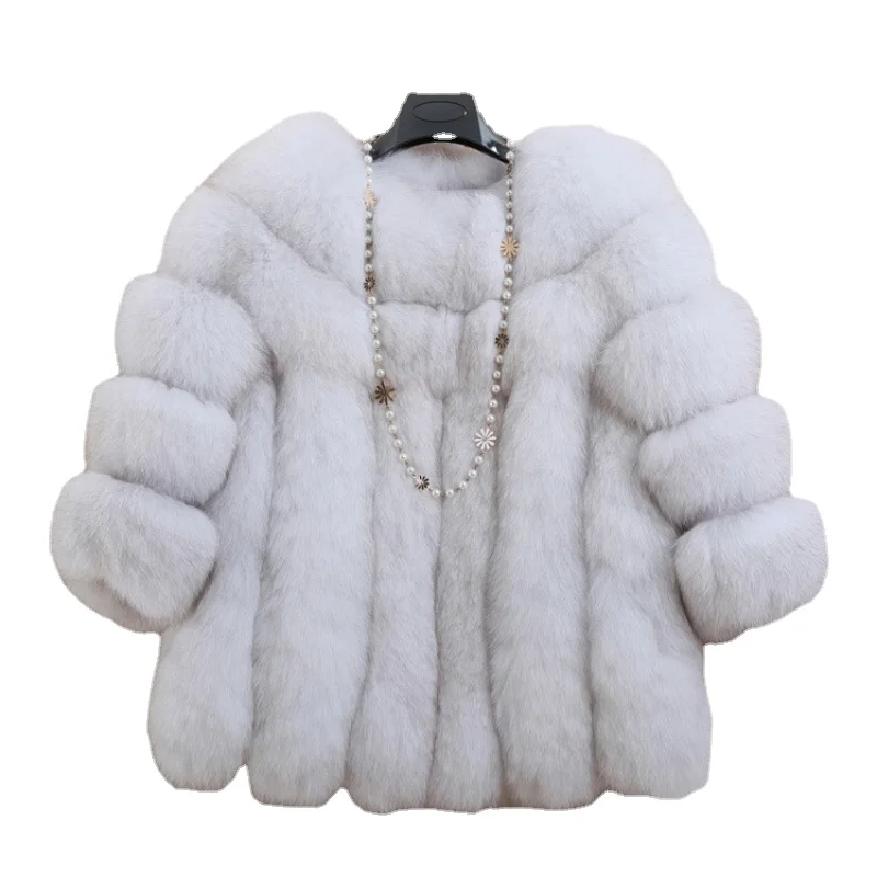 2021 autumn and winter new fox fur faux coat loose large size short round neck thick warm coat abrigos  woman parkas Thick Warm