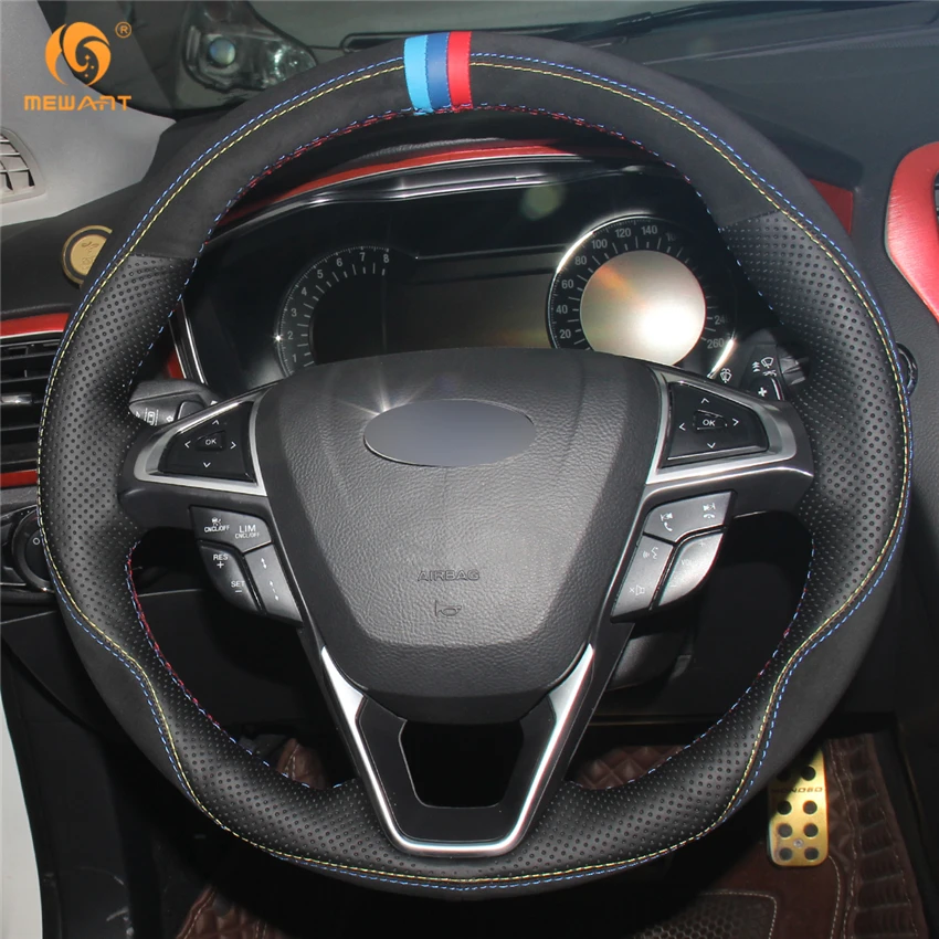 Черный замшевый чехол рулевого колеса автомобиля MEWANT из натуральной кожи для Ford