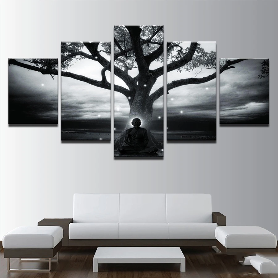 

Алмазная живопись, вышивка крестиком, мозаика 5 шт., дерево и Будда, абстрактная медитация, картины монахов, черно-белый Настенный декор