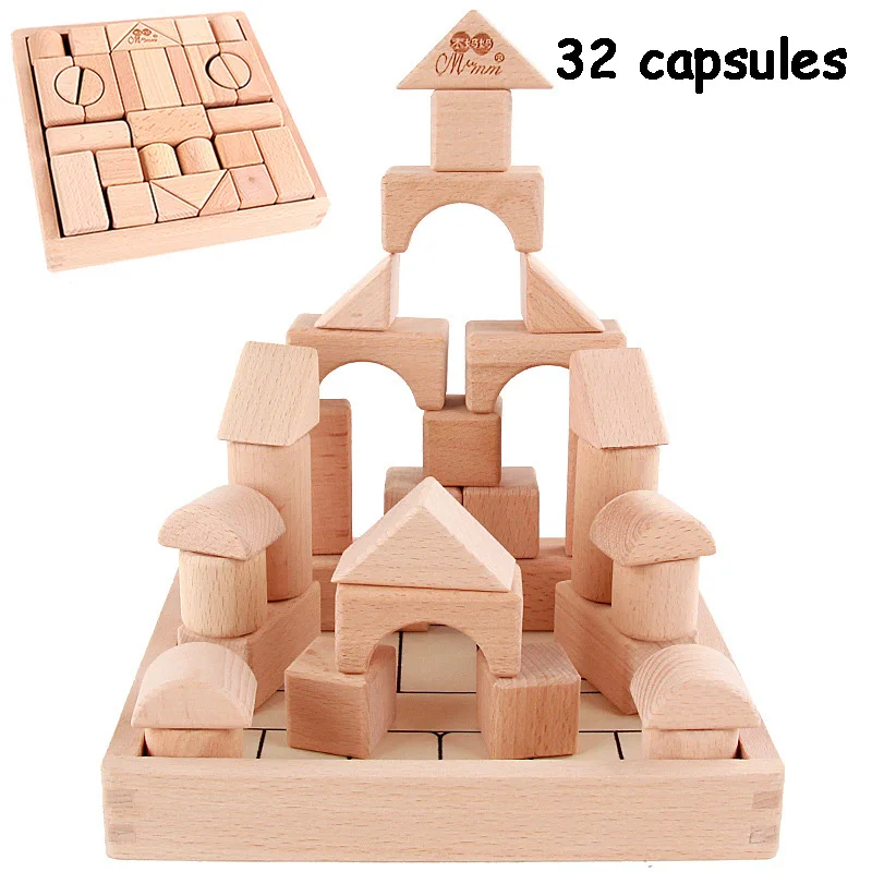 

56Pcs/Set Wooden Building Blocks Wooden Constructor Toys For Children Palace Montessori Learning Educational Game Gift For Kids