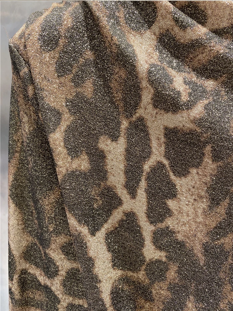 

Round neck, pullover, draped, high waist, tight-fitting, elastic, hip, leopard-print dress, ladies' autumn new styles, irregular