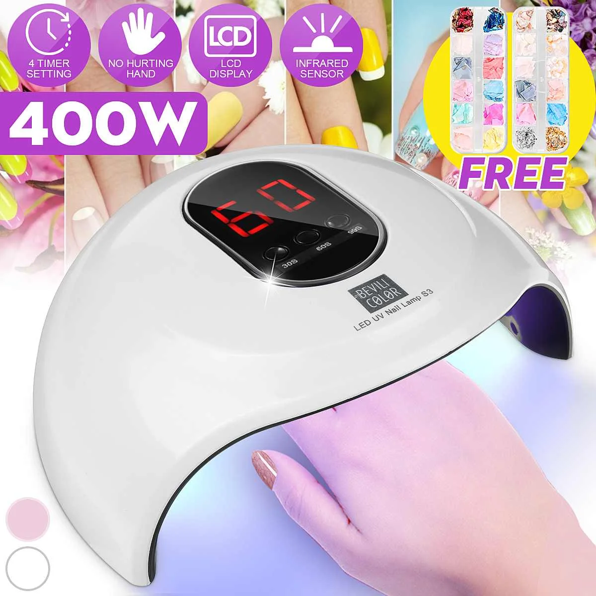 

400W UV LED Lamp For Nails Dryer 30 LEDs UV Ice Lamp For Manicure Gel Nail Lamp LCD 30/60/90/120s Timer Auto Sensor Drying Lamp