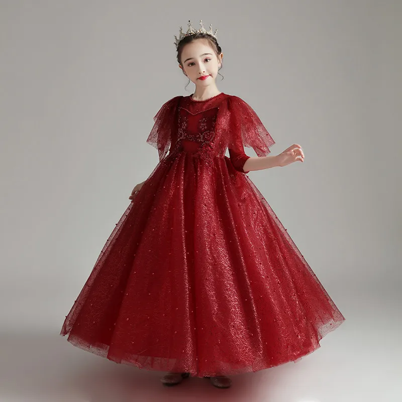 

2020Luxury New Arrival Style Children Girls Sequined Birthday Wedding Party Princess Fluffy Dress Model Show Piano Host Dresse