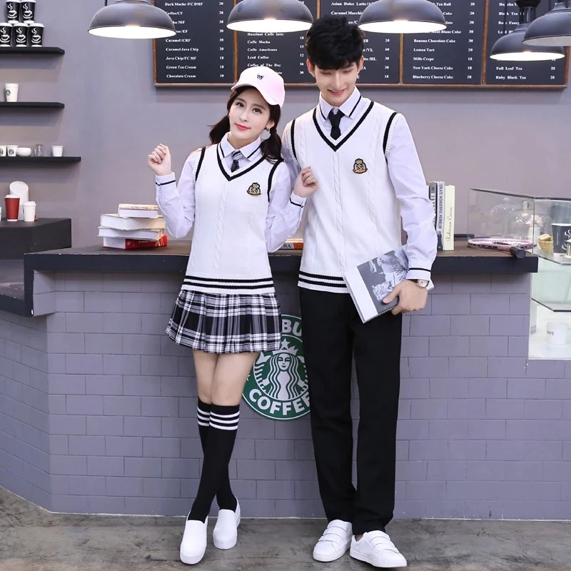 

British Korean School Girl Sleeveless Sweater Vest School Uniforms V-neck Japanese Boys and Girls Students Knitted Vest