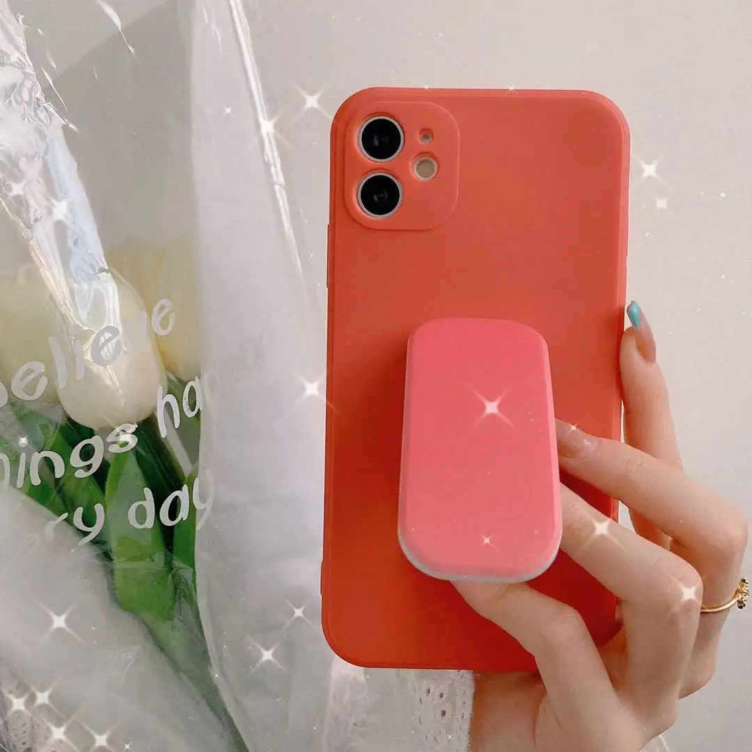 

Pure Color Phone Case For iPhone12 Pro Max,iPhone 11/XS Max/XR/8Plus/7 Simple Macaron Color Matching With Pressing Bracket Shell