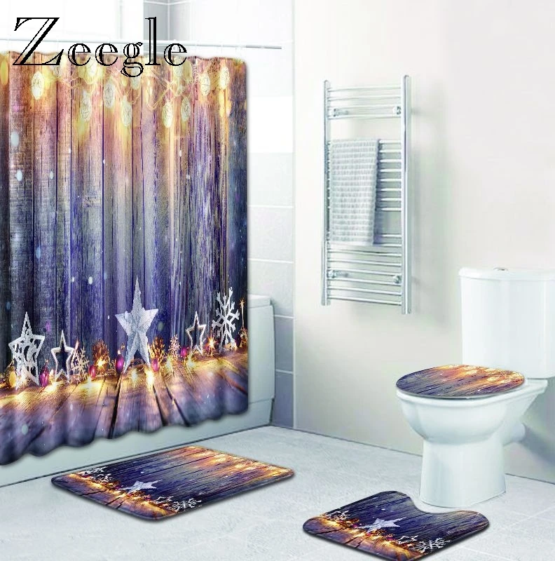 Набор рождественских ковриков для ванной Zeegle занавеска душа набор из полиэстера