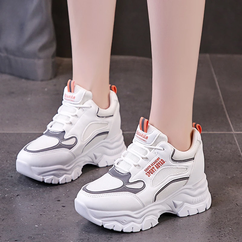 

Rimocy Chunky Platform Sneakers Women 2022 Spring Height Increasing Mesh Vulcanize Shoes Woman Casual Thick Sole White Sneakers