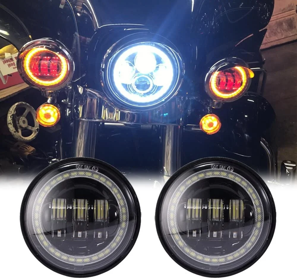 

2pcs 4.5 Inch Round Black Cree Led Passing Fog Lights with Red Demon Eyes/white Drl /amber Turn Signal Halo Compatible with
