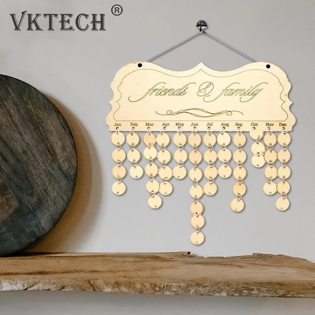 

Calendar Wooden Plaque Board Birthday Reminder with Tags Home Decoration Anniversary Tracker Plaque Wall Hanging Calendar Deco