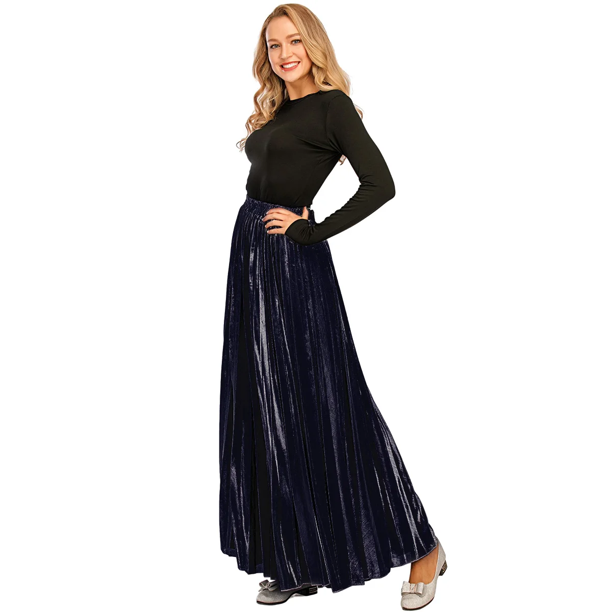 Мусульманская женская плиссированная длинная юбка эластичная макси с высокой